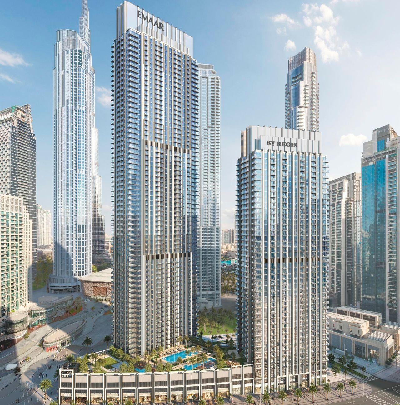 The St. Regis Residences luxury residential towers in Downtown Dubai, UAE